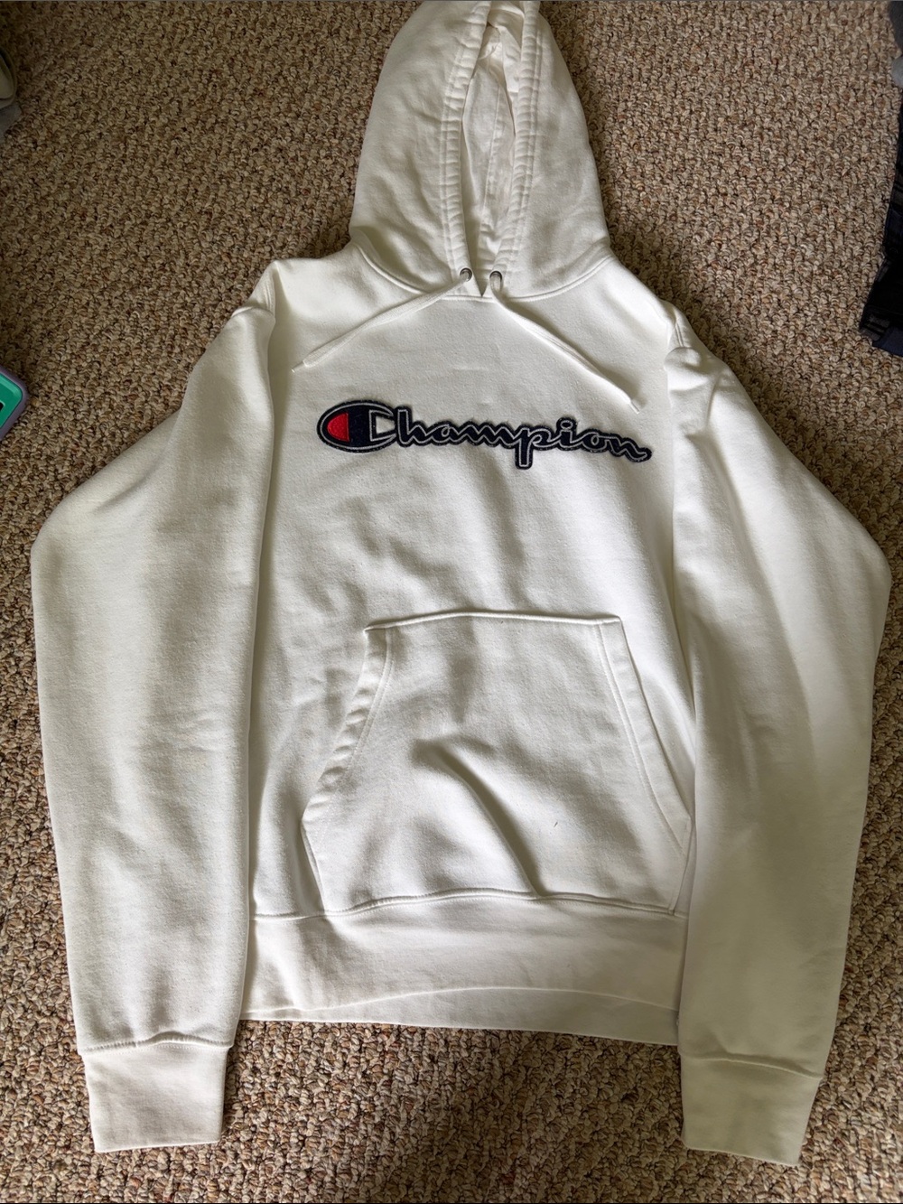 Champion Cream Hoodie with Embroidered Script Logo